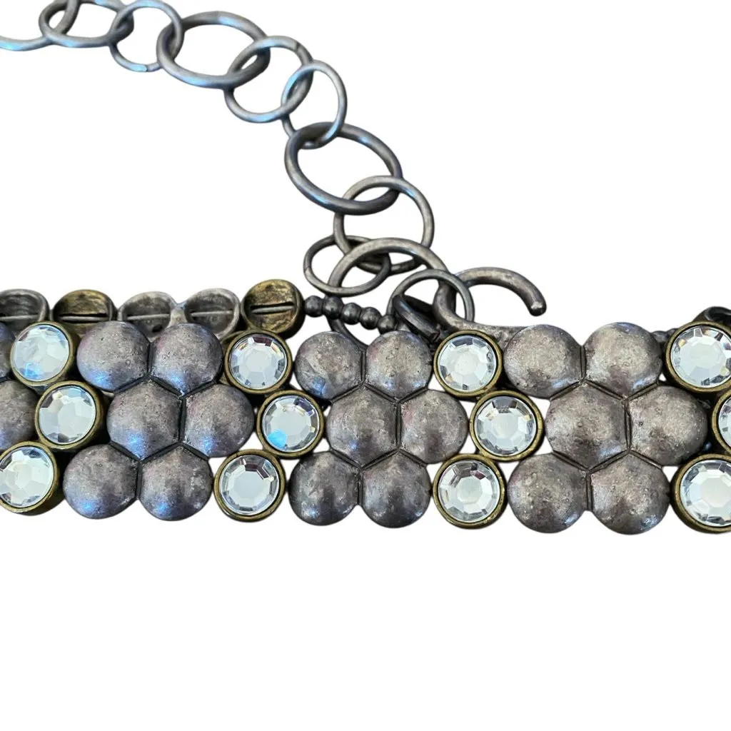 Chico’s Antique Tone Brass Silver Chrystal chain Waist belt One size - Image 5