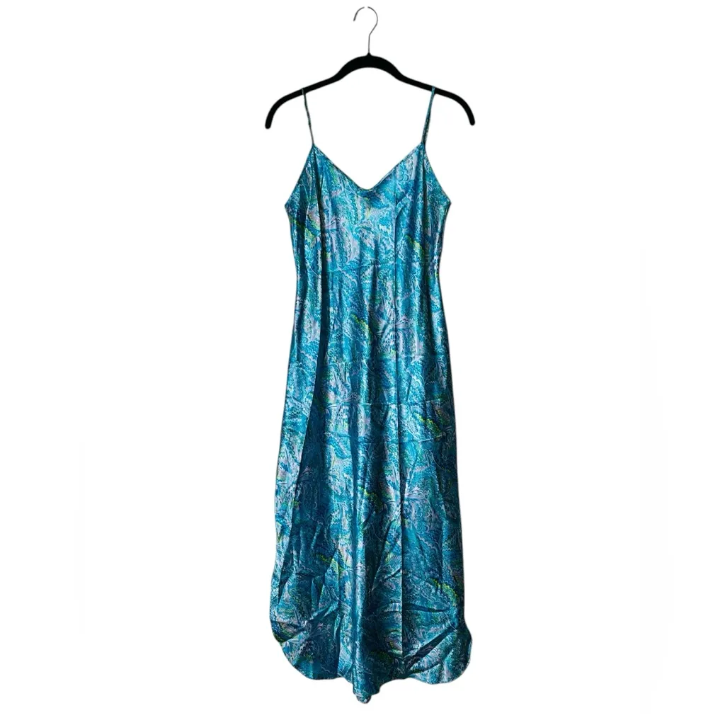 Vintage Satin Slip Dress Fairy Coquette Y2K Psychedelic Size Medium Blue - Image 2
