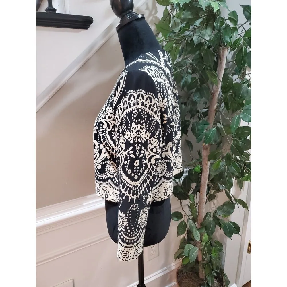 DN Disegno Womens White Black Paisley Casual Long Sleeve Round Neck Jacket 8 - Image 5