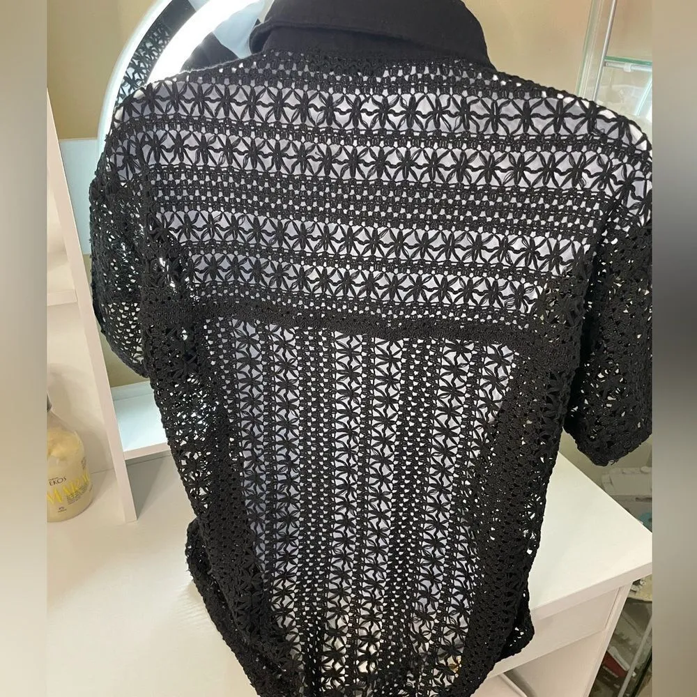 Short sleeve crochet button down shirt NWOT - Image 7