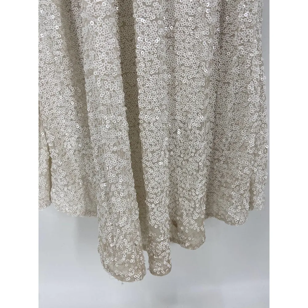 Badgley Mischka Sequined Draped Cowl Back Cap Sleeve Formal Maxi Gown Size 4 - Image 8