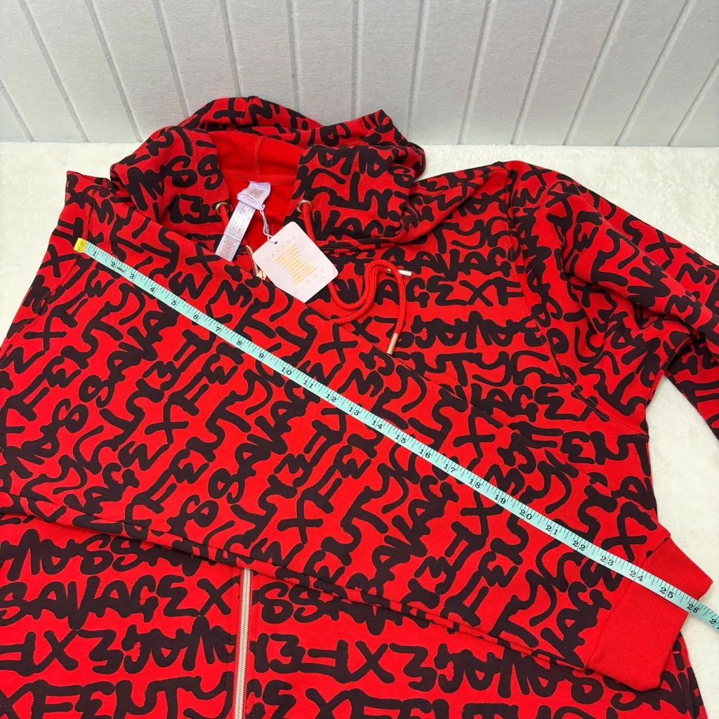 Savage X Fenty By RIHANNA HOODED ONESIE Red Black Graphic Jumpsuit Size 22 - Image 12