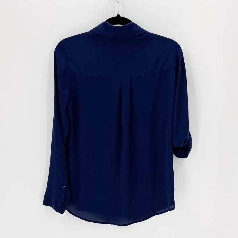 Express dark blue polyester roll tab sleeves size M career professional office - Image 2