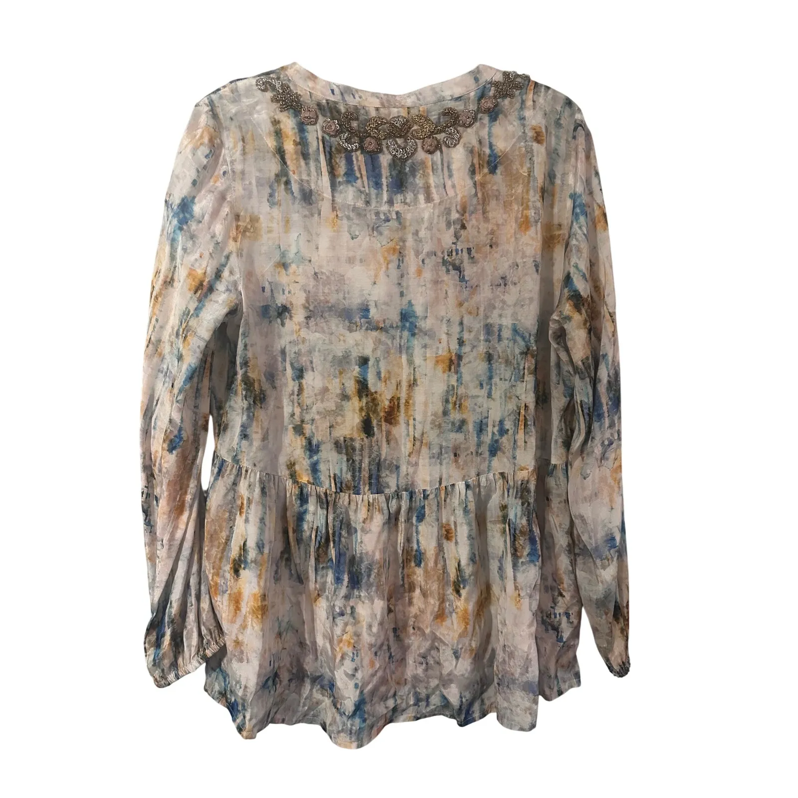 Soft Surroundings Embellished Tunic Top Women's Multi Print V Neck Long Sleeve - Image 6