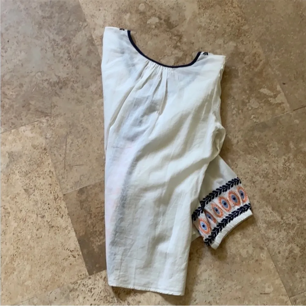 Anthro Christophe Sauvat Evil Eye Embroidered Peasant Top Tassels Boho Blue Sz A - Image 12