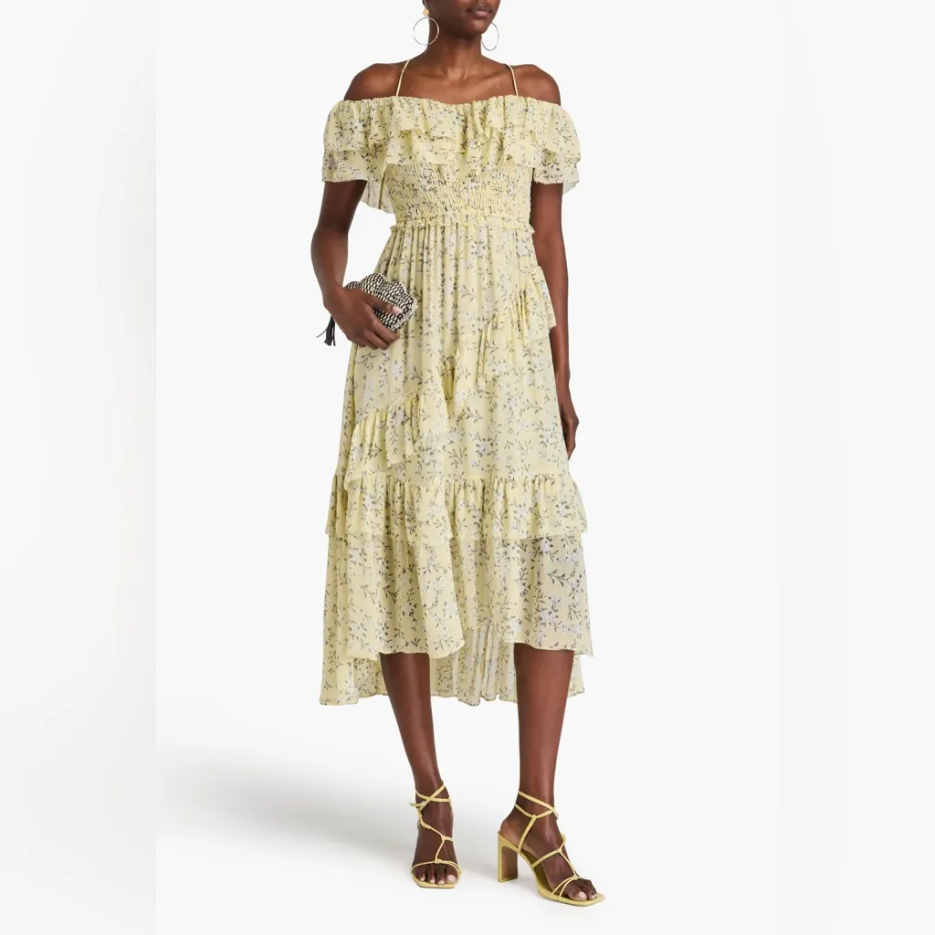 *NWT* ULLA JOHNSON PENNINAH YELLOW FLORAL MIDI DRESS SZ US 4 100% SILK - Image 2