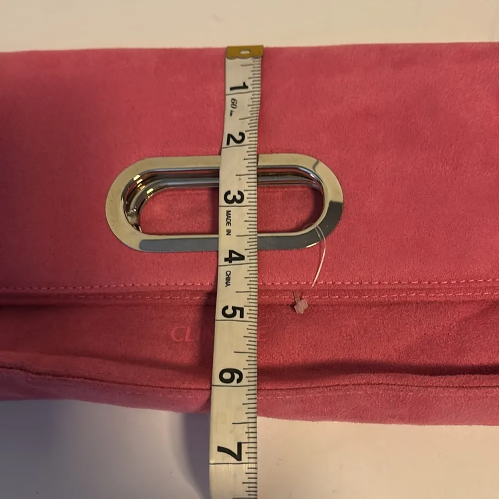 CLINQUE PINK FAUX SUEDE CLUTCH/HAND BAG WITH SILVER HANDLE 
ADORABLE 💗💗💗💗 - Image 10