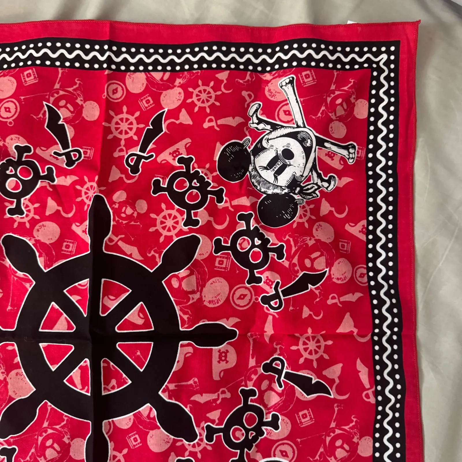 Disney Pirate Mickey Mouse Red Bandana 21" Cotton Square Scarf Skull Crossbones - Image 9
