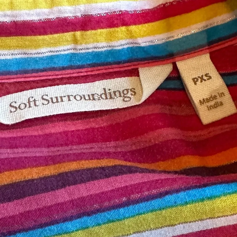 Soft Surroundings Colorful Stripe Button-Down Shirt Dress Cotton Size PXS Womens - Image 12