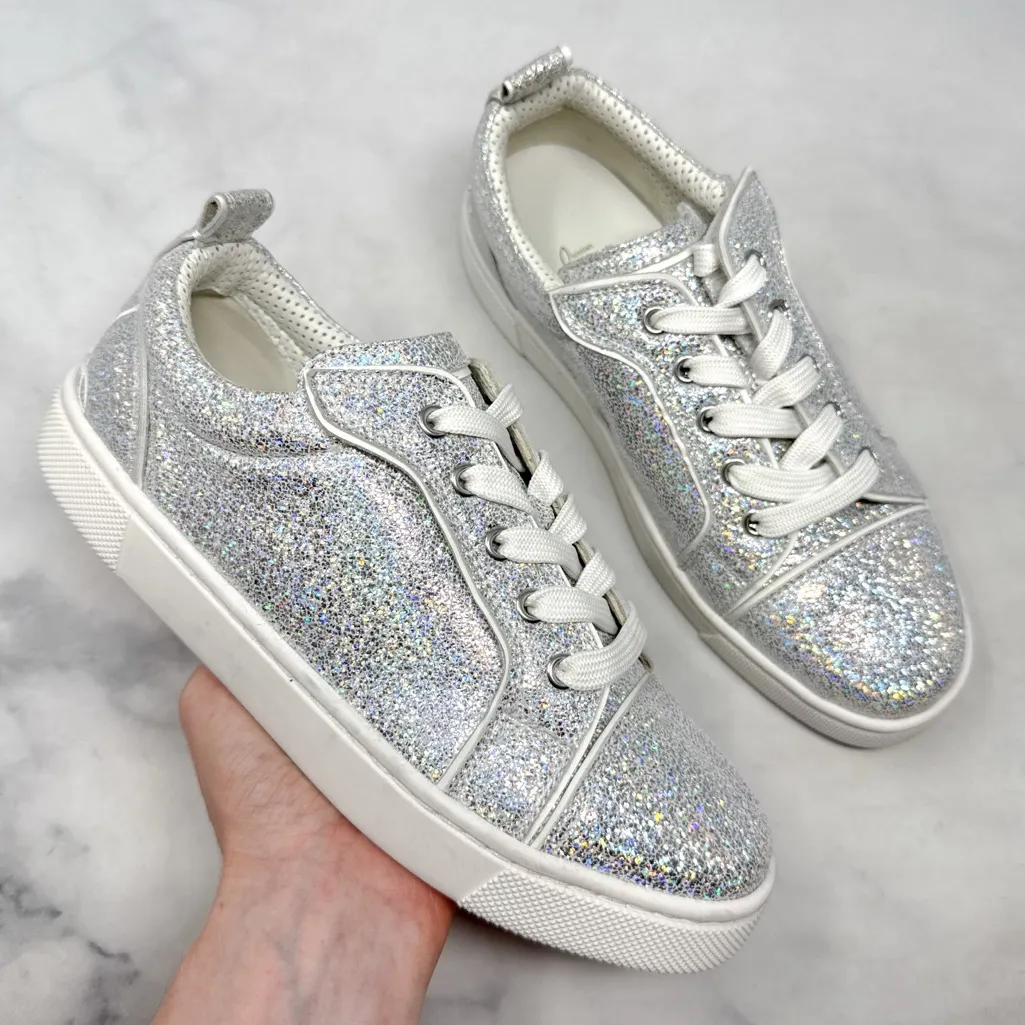 Christian Louboutin Funnyto Iridescent Glitter Leather Platform Sneaker Shoes 35 - Image 2