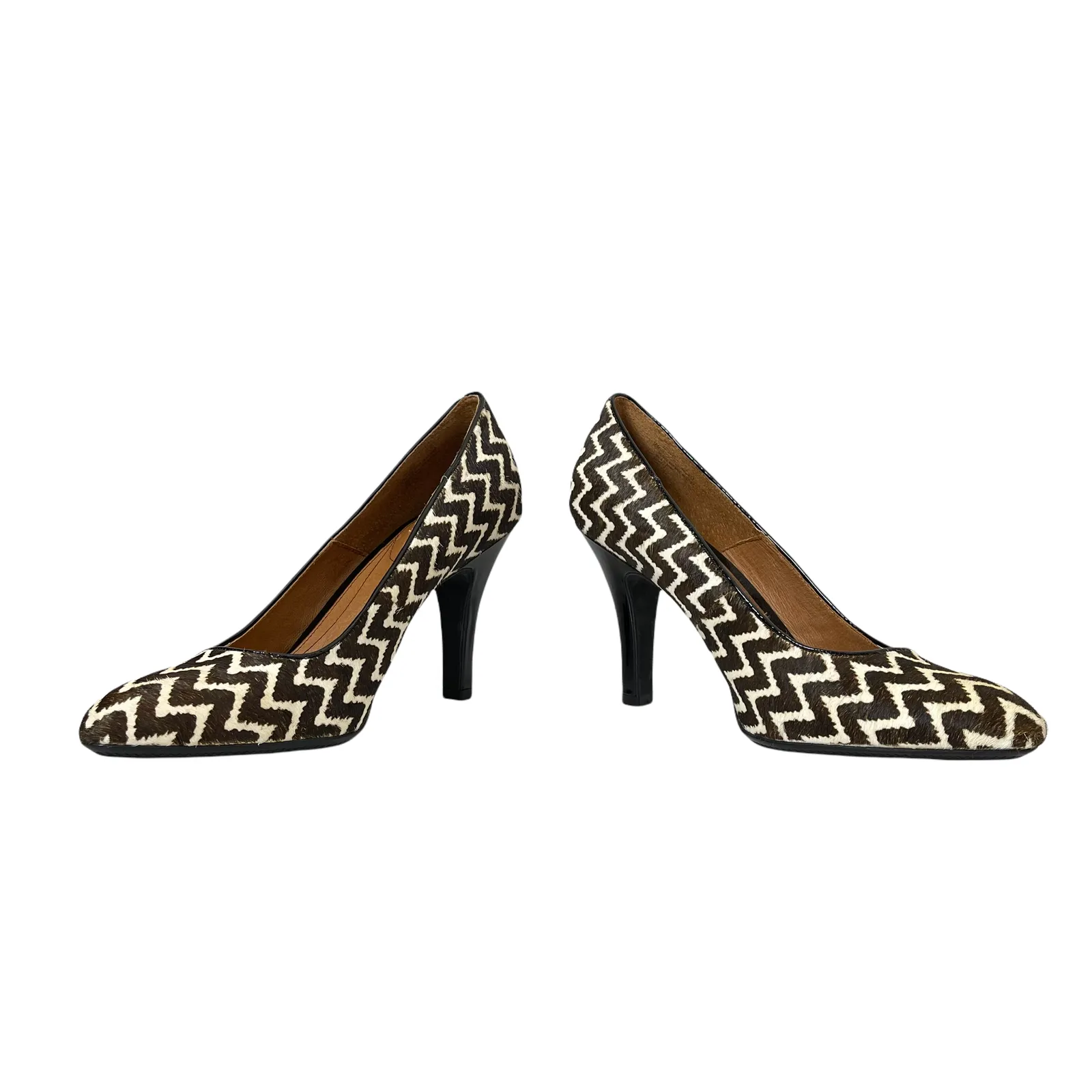 Sofft Womens Heels Pumps Size 10M Cow Hair Leather Cream‎ Brown Zig Zag Striped - Image 4