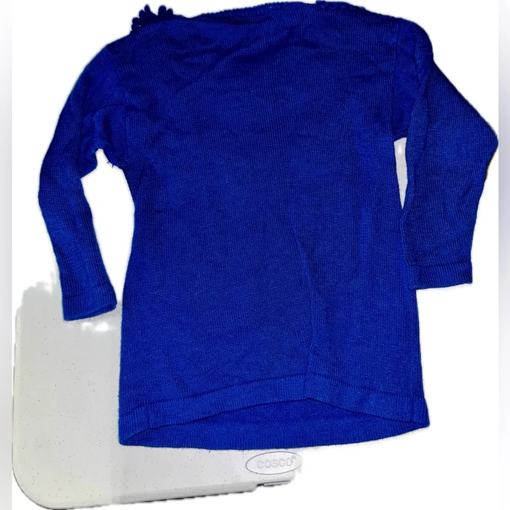 Vintage Priscilla Royal Blue Floral Sequins Beaded Fringe Acrylic Sweater Size XL - Image 3