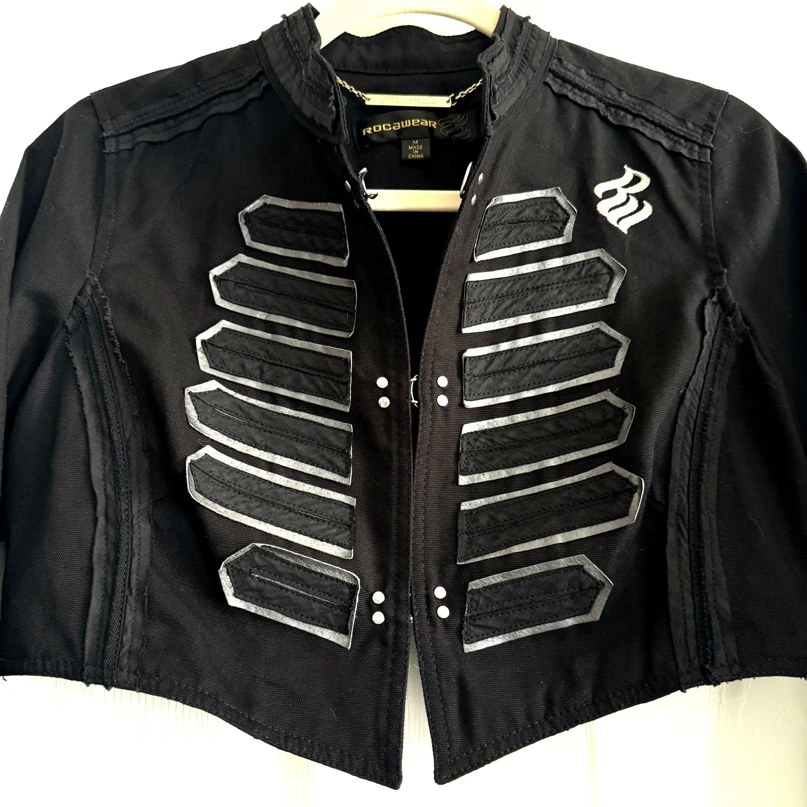 VTG Y2K Punk Moto Blazer Jacket Women S M Crop Emo Military Soutache Rocawear - Image 2