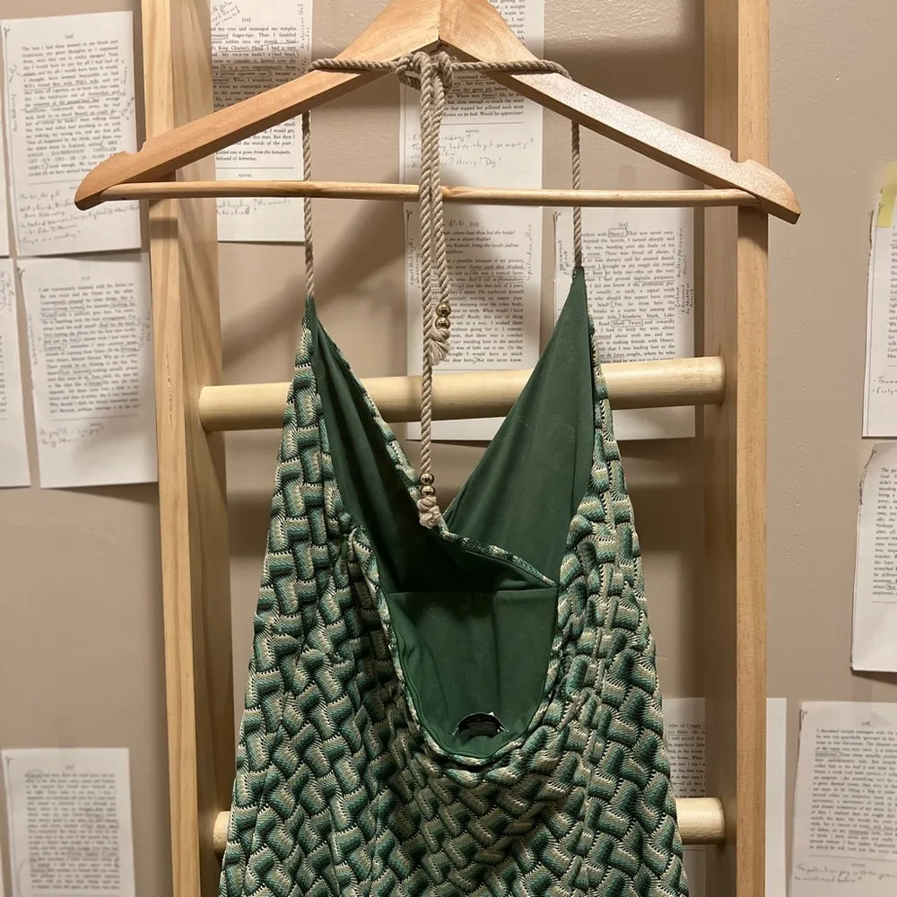 Green Woven Boho Coastal Beach Summer Halter Dress with Zipper - Image 7