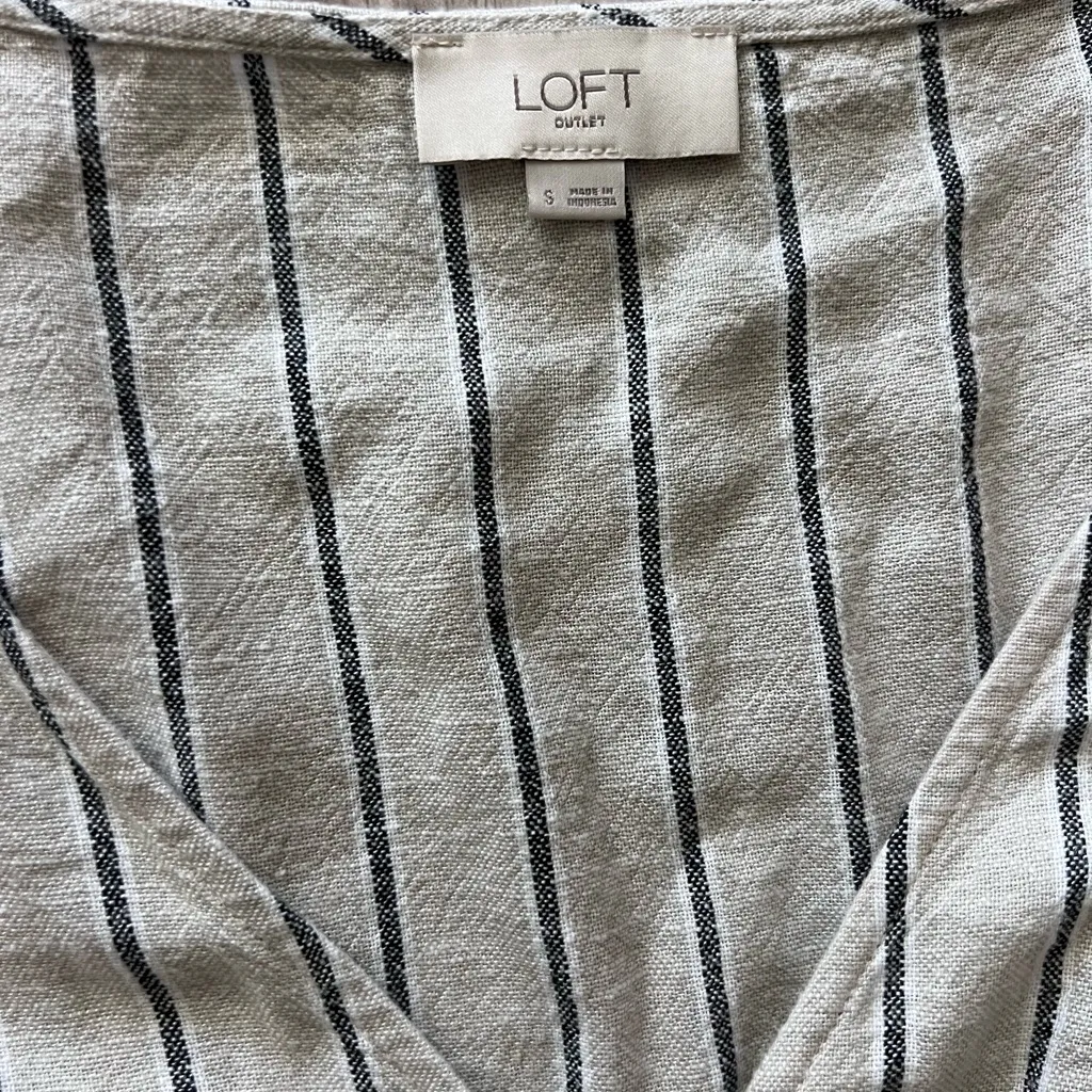 LOFT Striped Linen Blend Short Sleeve Jumpsuit Size Small - Image 2