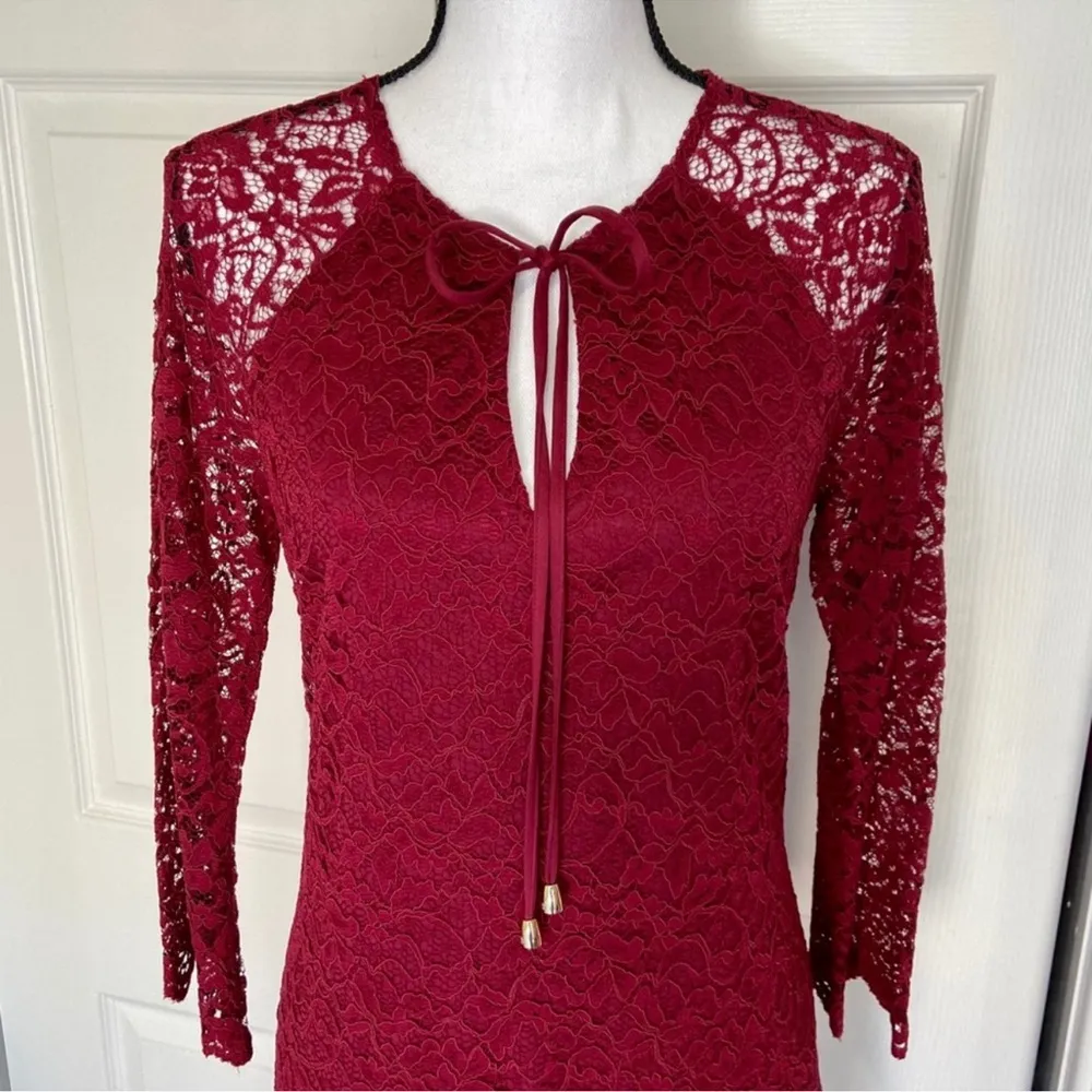 JESSICA SIMPSON Red Lace Dress 3/4 Sleeve Size 6 - Image 12