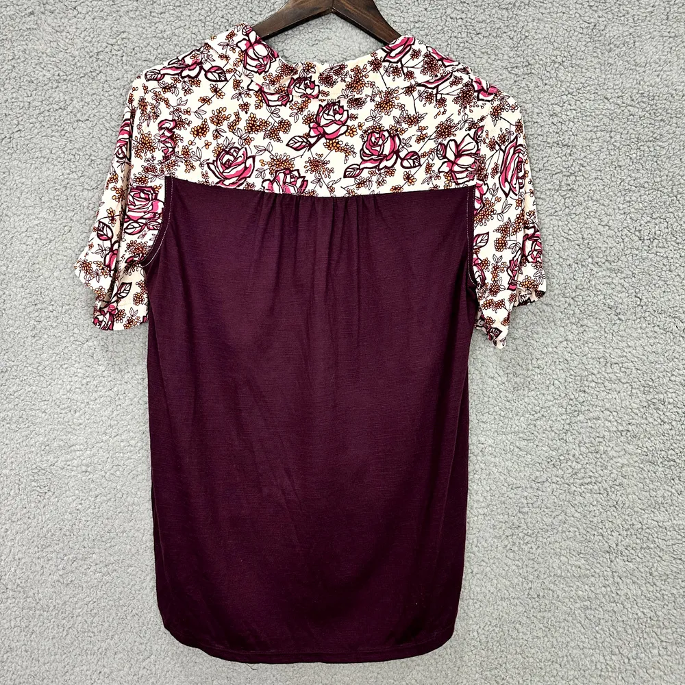 Anthropologie Porridge Button Up Top Purple Floral Tie Waist Boho Womens‎ XS - Image 3