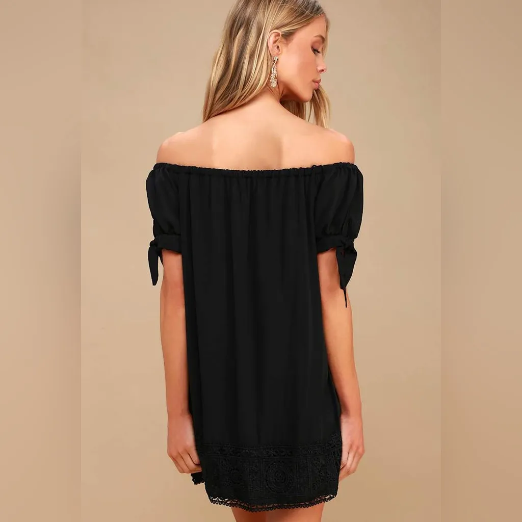 Lulus Moment In The Sun Black Lace Off-the-Shoulder Dress - Image 2