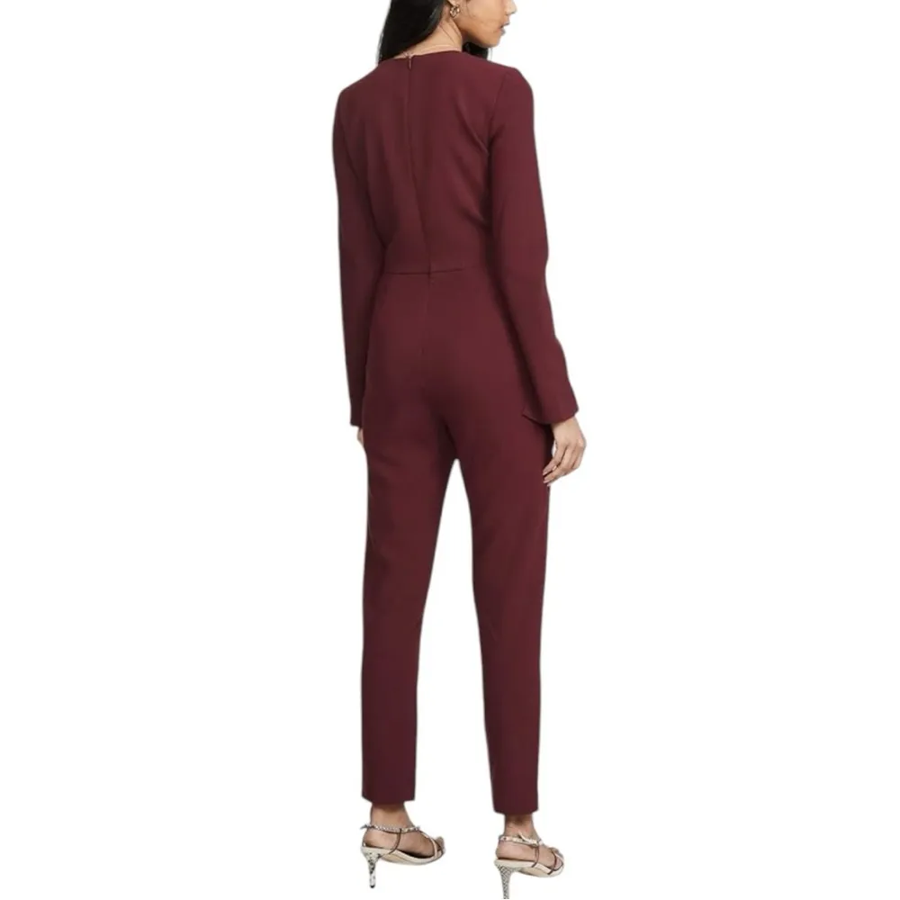 Black Halo Sambora Long Sleeve V Neck Jumpsuit size 4 Burgundy - Image 2