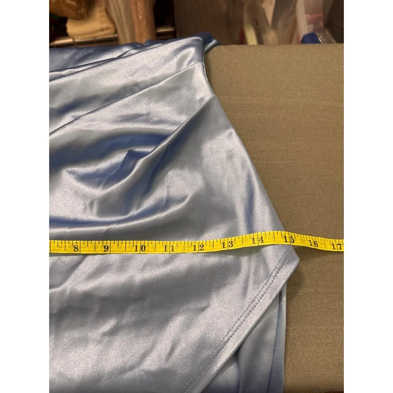 Windsor Light Blue Satin Ruched Cowl‎ Neck Mini Dress S - Image 8