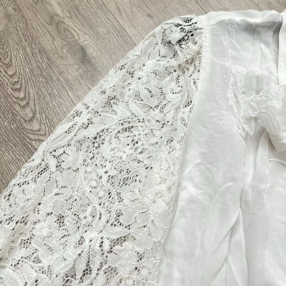 PINKO Womens Lace Ruffles Size 6 Bow White Long Sleeve Blouse Shirt NWOT - Image 7