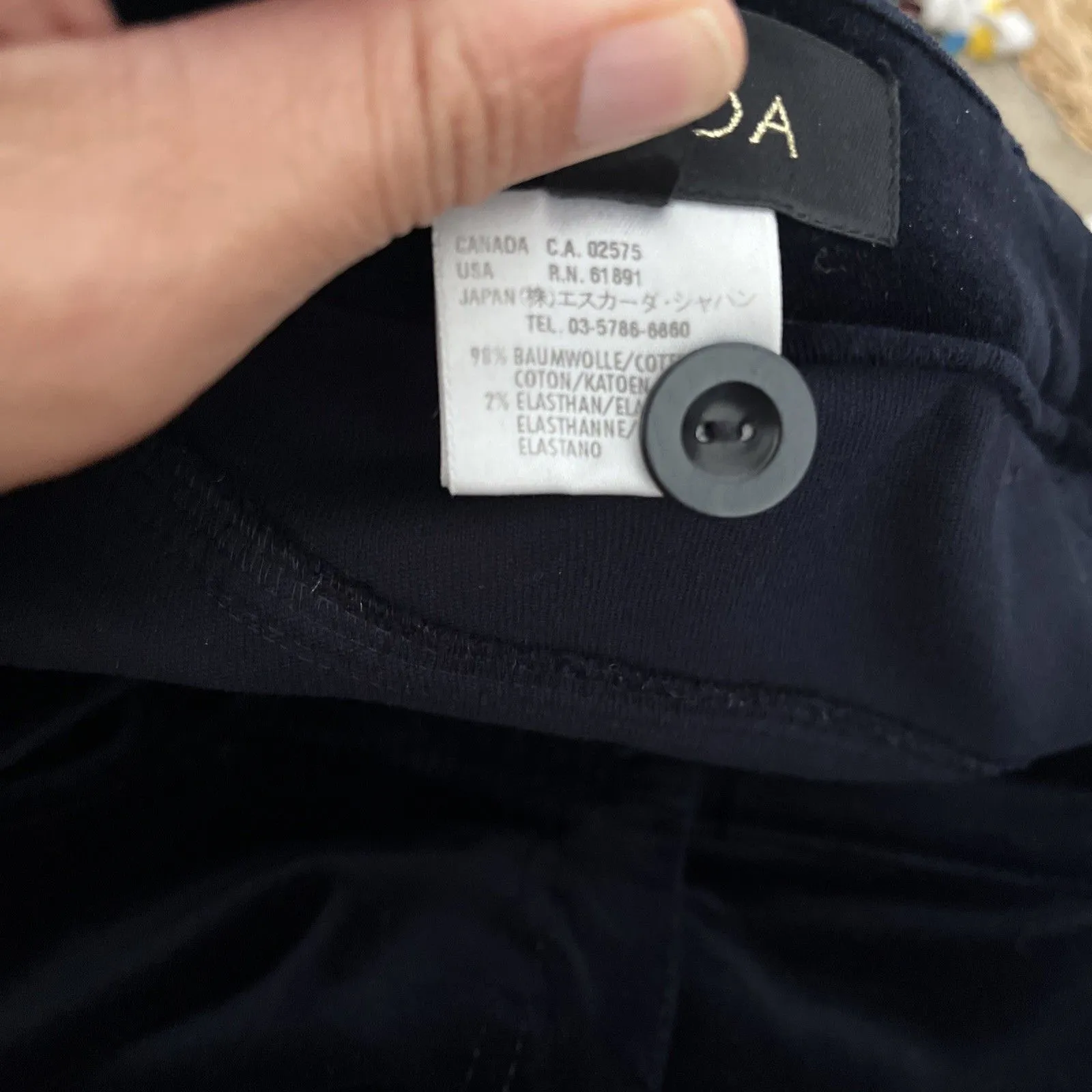 Escada Navy Blue Low Rise Cotton Stretch Velvet Wide Leg Pants Size 42 - Image 11