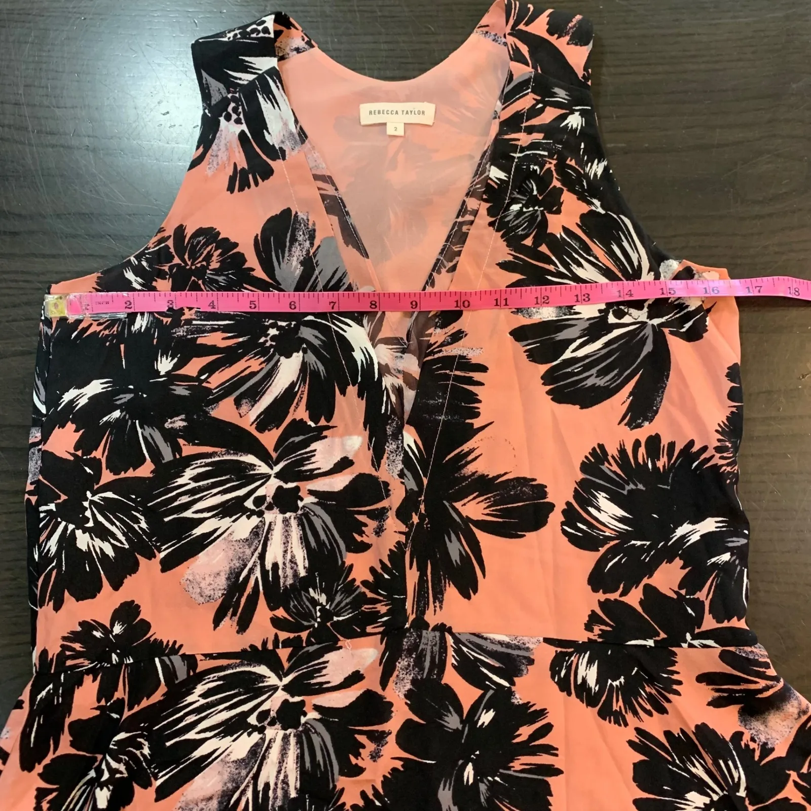 Rebecca Taylor Silk‎ Floral Sleeveless Peplum Top Pink Black Size 2 Soft Grunge - Image 6