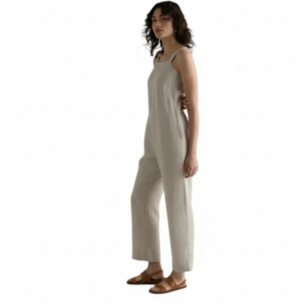 NWT Quince 100% European Linen Square Neck Jumpsuit Beige Size M - Image 3