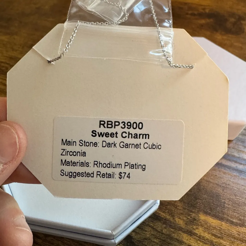 NWT Bomb Party Sweet Charm Dark Garnet CZ Necklace Silver - Image 4