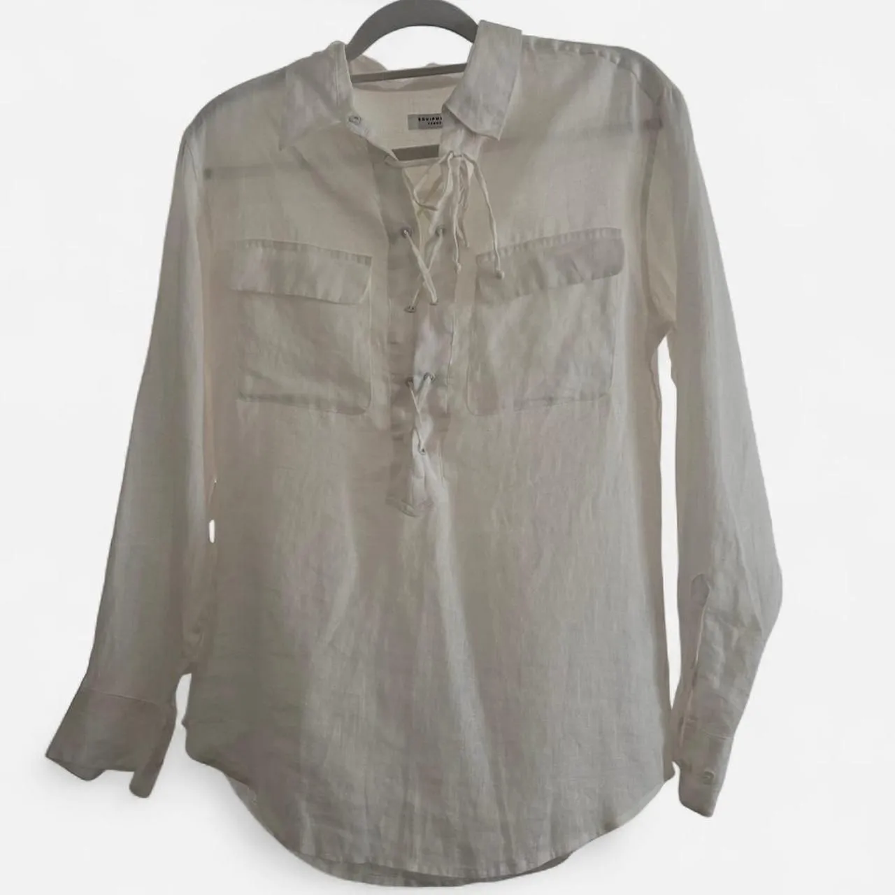 Equipment Knox White Linen Lace-Up Poet Blouse – Effortless Coastal Chic small - Image 2