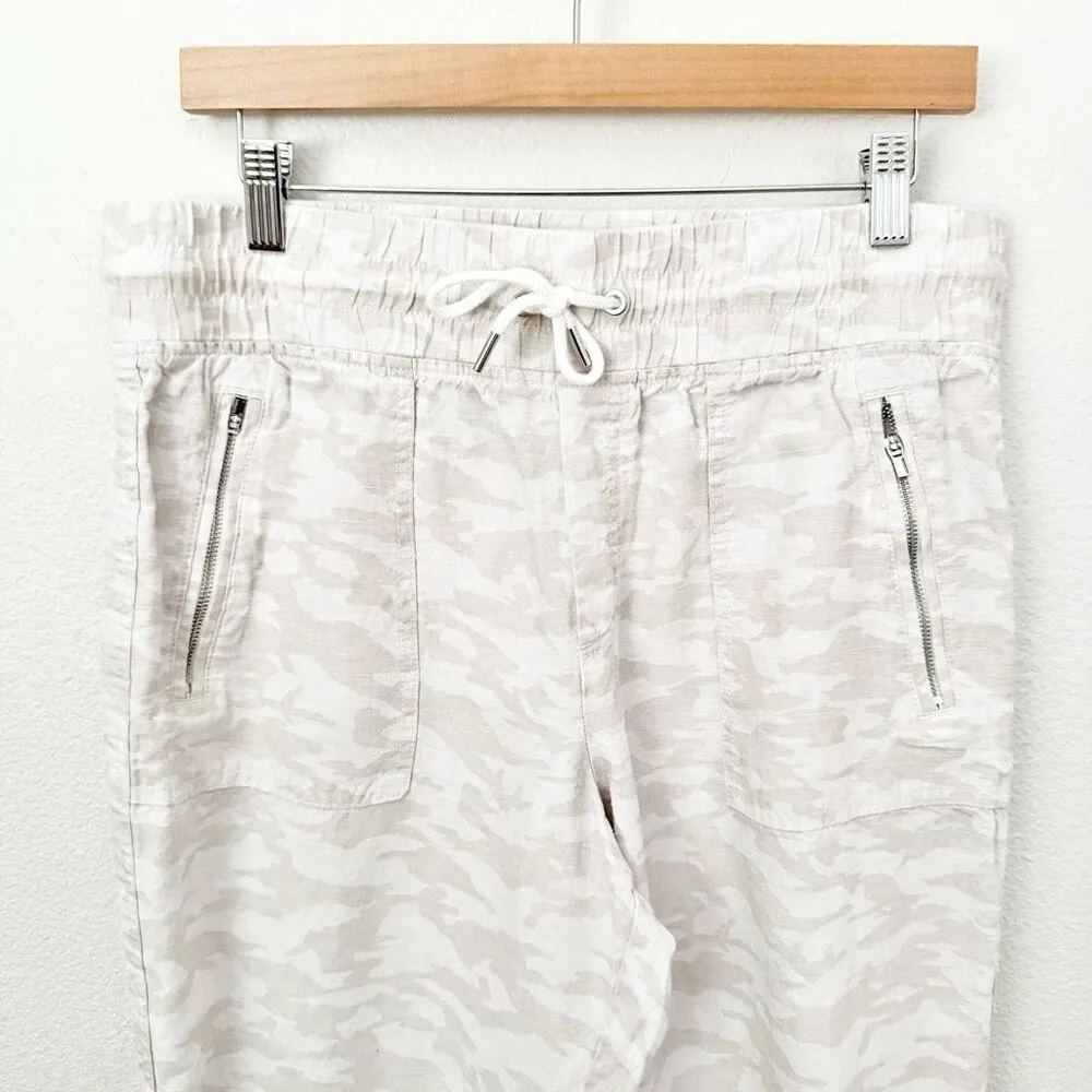 ATHLETA | Cabo 100% Linen Jogger Pants Camo Camouflage Tan Gray White | Size 12 - Image 8