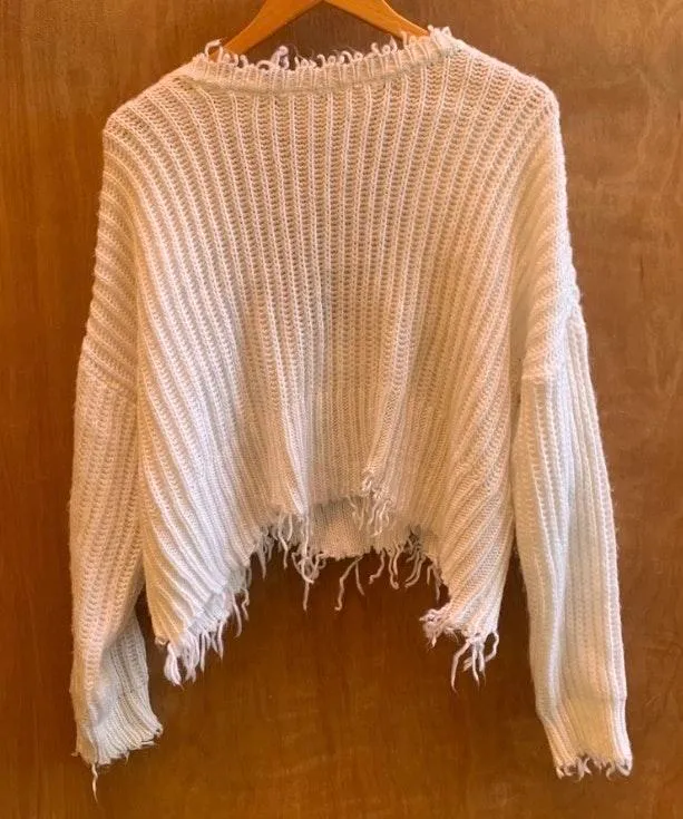 Skylar + Madison white cable knit crop sweater - Image 3