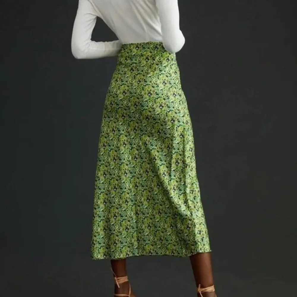 💕FAVORITE DAUGHTER💕 The Gwen Satin Midi Skirt ~ Green Floral Print XL NWOT - Image 6