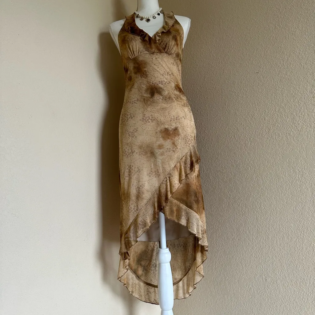 Rampage Y2K Fairy Ruffle Halter Dress Sz M High Low Glitter Mesh Whimsigoth Vtg - Image 2