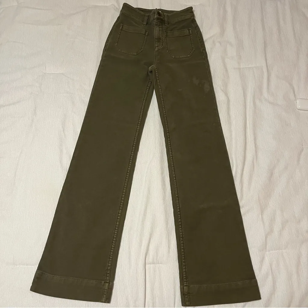 Faherty Stretch Terry Patch Pocket High Rise Wide Leg Pant - Forest Olive - Image 2