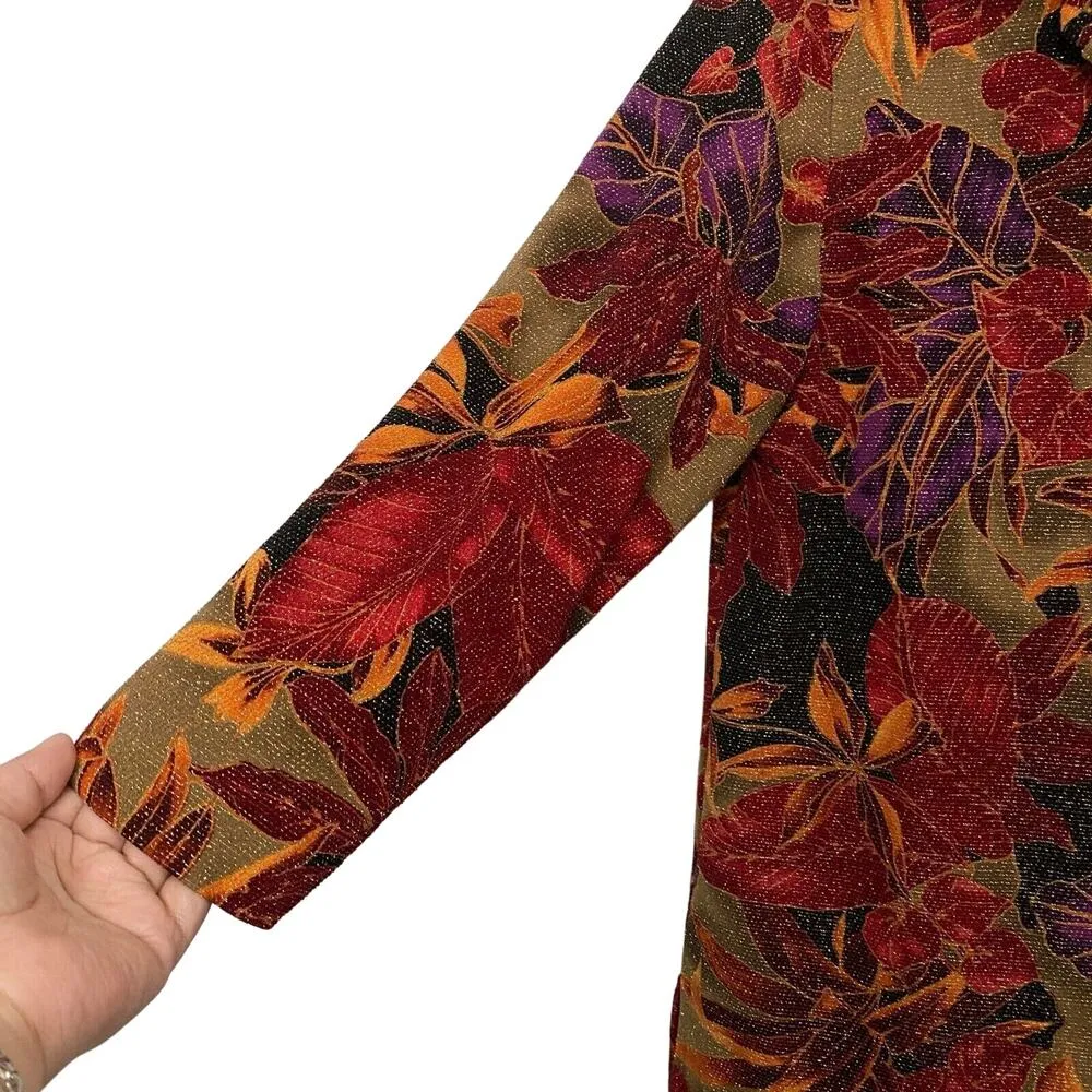 Chico's Design Woman's Sz 1 Orange Red Purple Floral Print Women's Blazer Jacket - Image 3