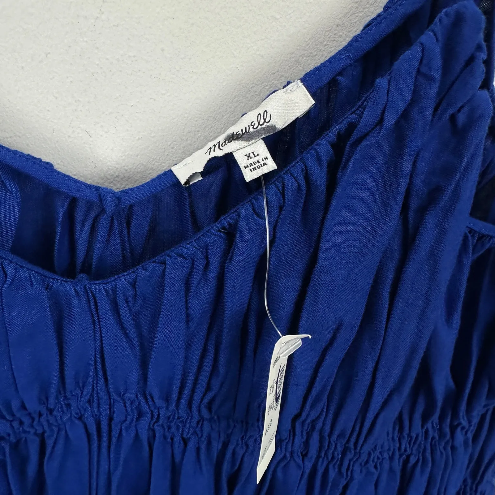 Madewell Textured V Neck Midi Dress A Line Linen Cotton Bright Sapphire XL NWT - Image 9