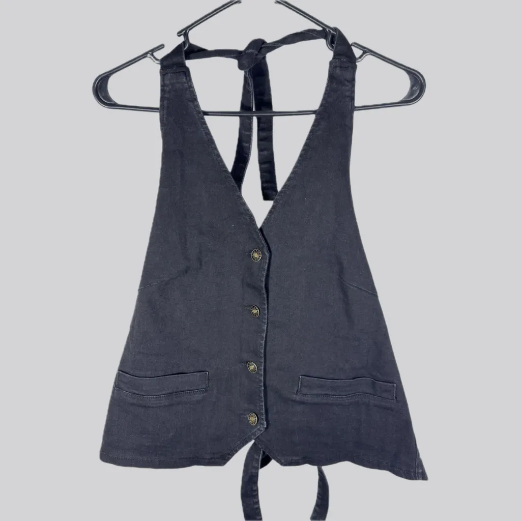 NWOT Halter Denim Vest Top – Open Back, V - Image 6