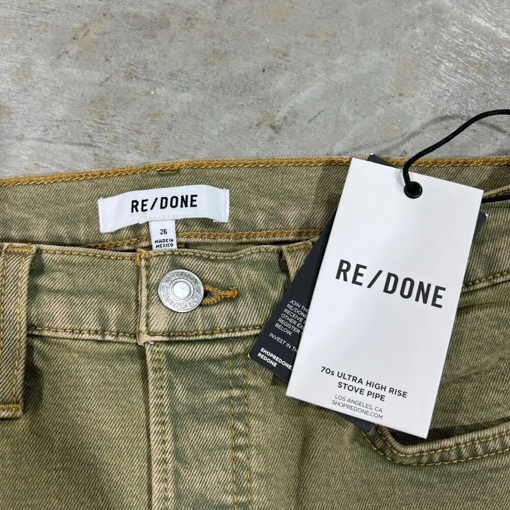 $265 NWT RE/DONE WASHED SAGE 70s ULTRA HIGH RISE STOVE PIPE 26 - Image 4