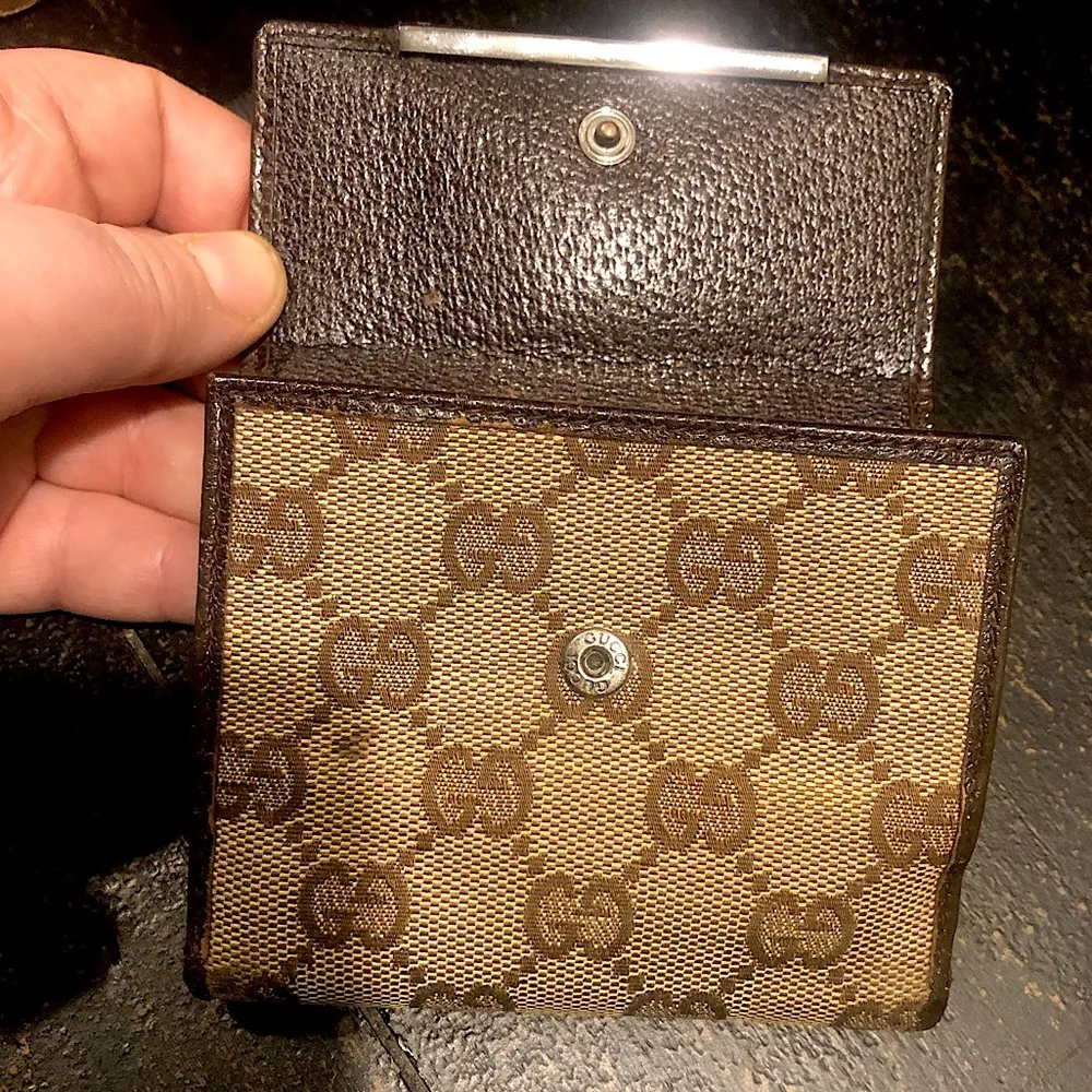 GUCCI GG Trifold Canvas Jacquard Wallet Tan Brown Leather Accent - Image 3