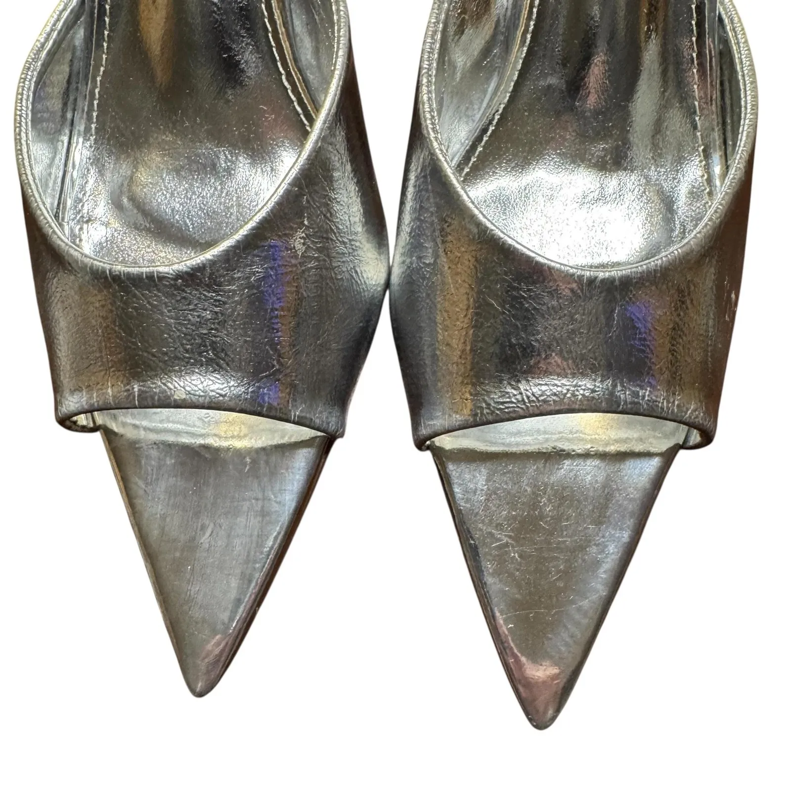 Zara Shoes Womens Size 8 Silver Pointed Toe Stiletto Heel Mule Sandals Dress - Image 2