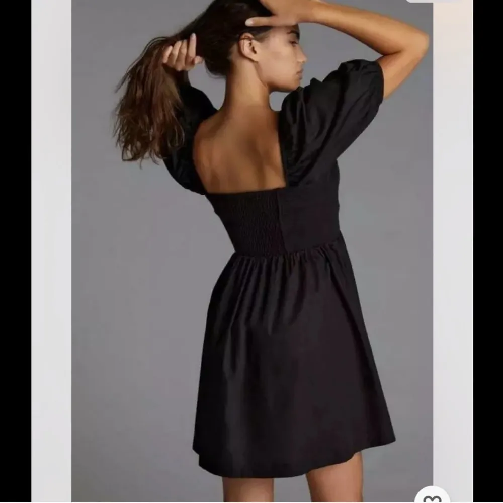 Anthropologie Maeve Puff Sleeve Smocked Button Front Black Mini Dress Size L NWT - Image 2