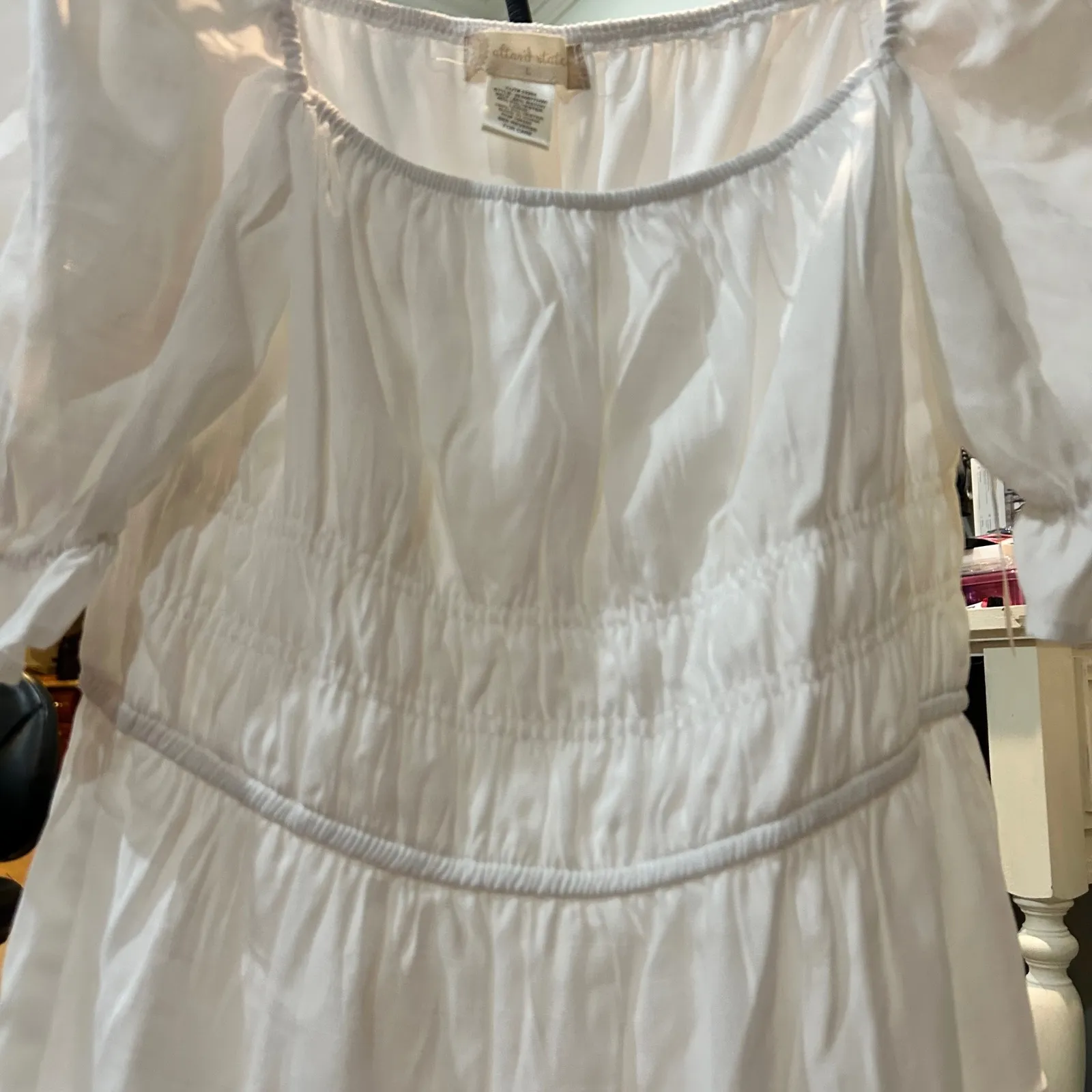 Altard State White Tiered Mini Dress Square Neck Puff Sleeve Cottagecore‎ Sz L - Image 5