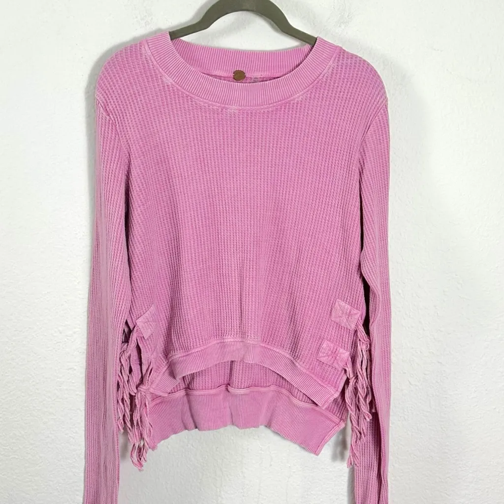 Free People FP One Cropped Interlaken Top Pink Rose Bohemian Grunge Medium - Image 3