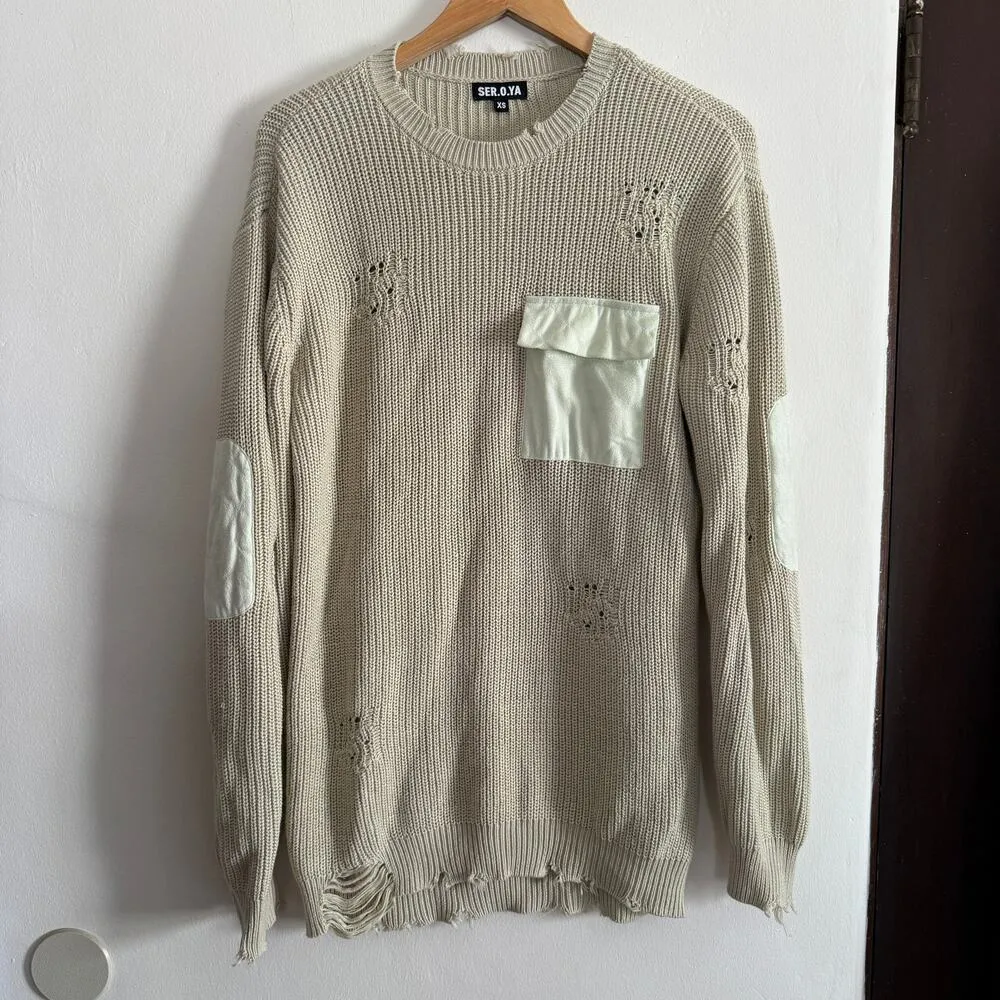 SER.O.YA | Sage Green Devin Distressed Sweater Dress Mini Chest Flap Pocket | XS - Image 2