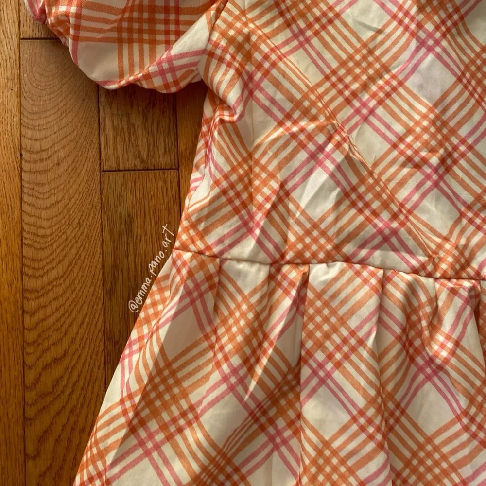 pink orange and white plaid gingham puff sleeve mini dress Size XS - Image 5