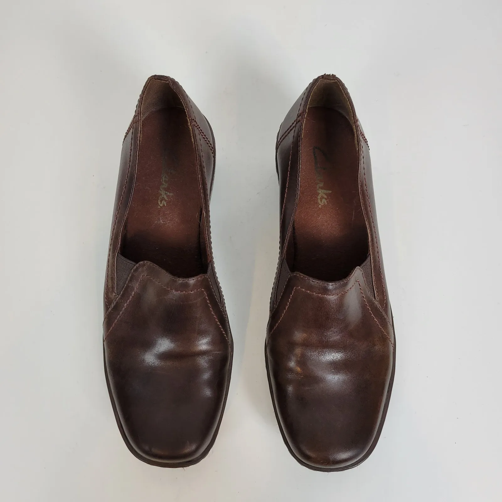 Clarks Womens Shoes Size 7.5 Brown Leather Wedge Heel Slip On‎ Loafer 71809 - Image 7