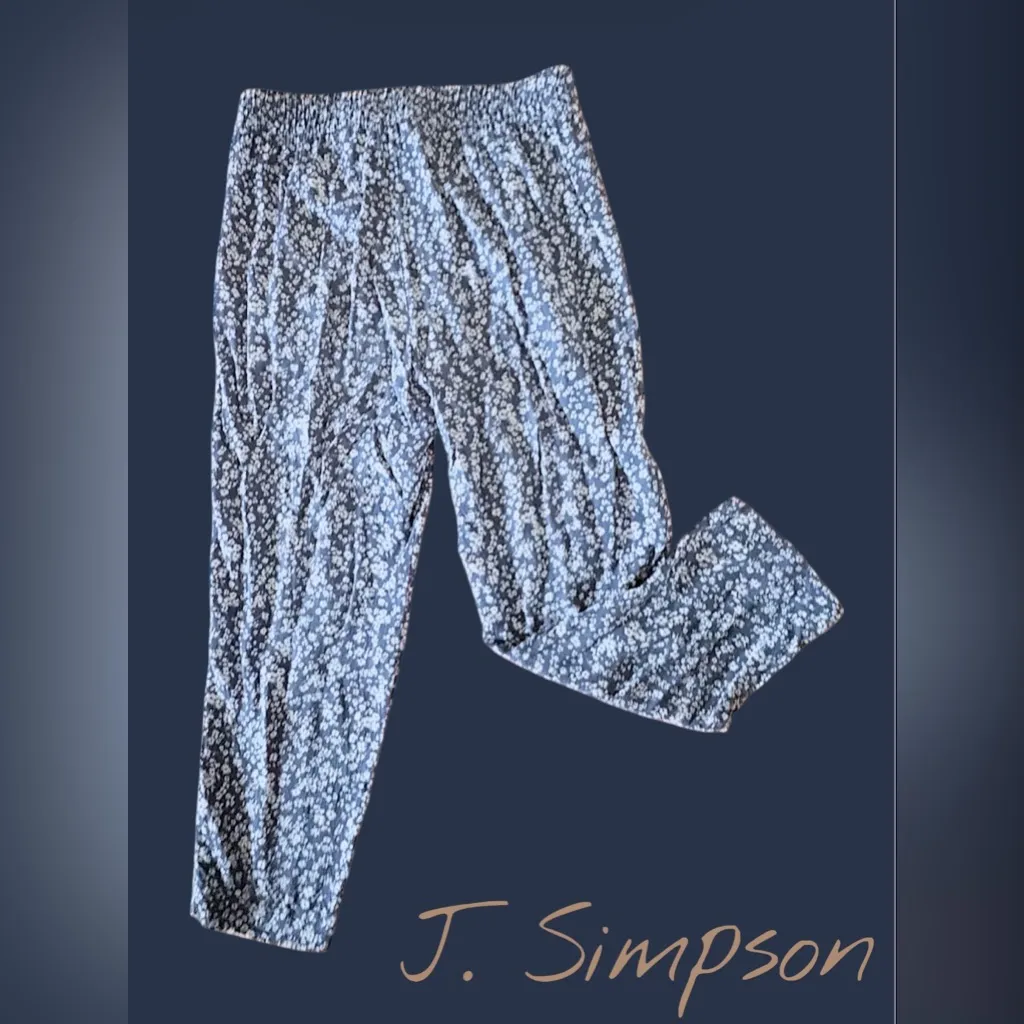 Jessica Simpson Blue Floral Pull On Casual Pants with elastic waist band. M - Image 2
