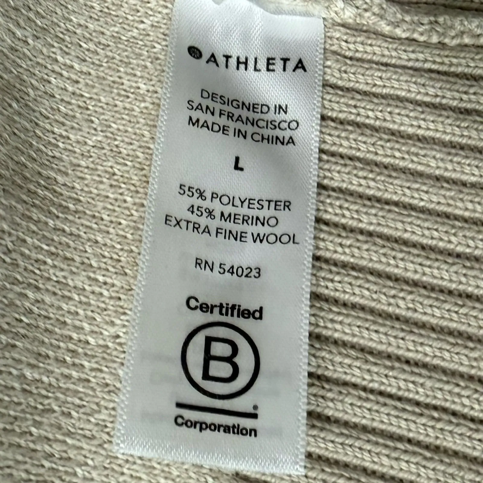 Athleta Tan Camo Camouflage Crew Neck Wool Blend Jacquard Pullover Sweater sz L - Image 9