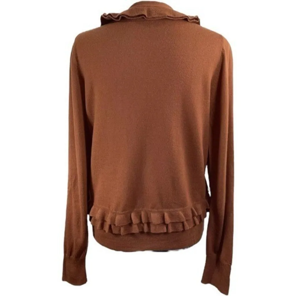 J. Crew 100% Merino Wool Ruffle Trim Cardigan Sweater Cozy Holiday Cabincore S - Image 5